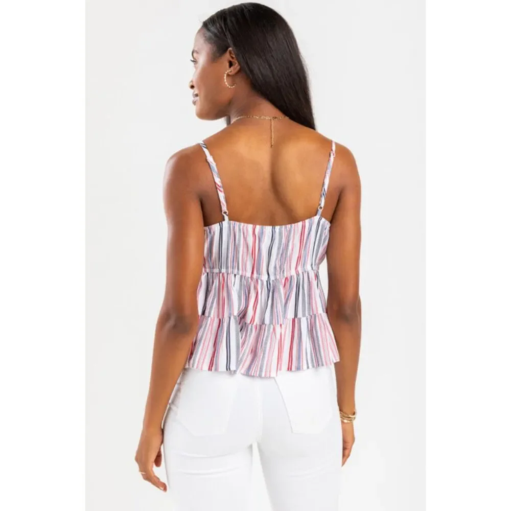 Jun & Ivy striped front tye cropped tank top Medium M
